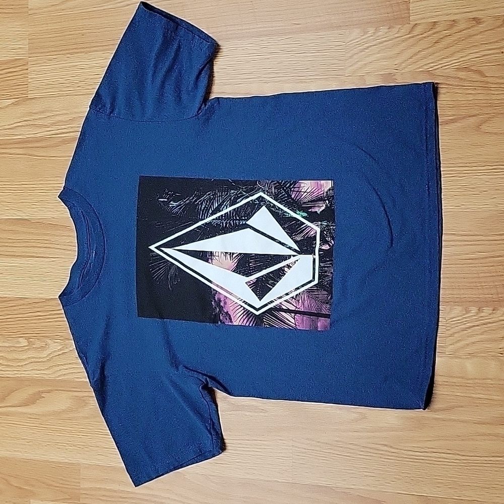 Volcom Boys T-Shirt Logo Print Heathered Navy Blue like new